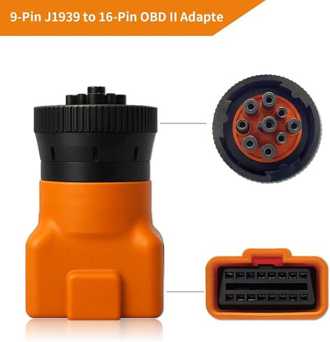 9 Pin J1939 Male to 16 Pin OBD2 Adapter, Heavy Duty Truck Diagnostic Scanner Connector, Compatible with Freightliner, Kenworth, Cummins, Volvo, Western Star & International Trucks（Orange） in Saudi Arabia