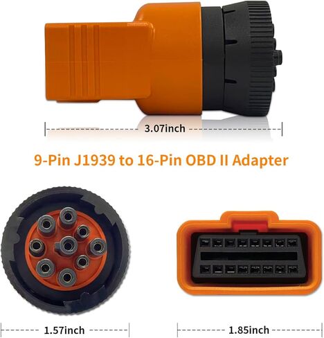 9 Pin J1939 Male to 16 Pin OBD2 Adapter, Heavy Duty Truck Diagnostic Scanner Connector, Compatible with Freightliner, Kenworth, Cummins, Volvo, Western Star & International Trucks（Orange） in Saudi Arabia