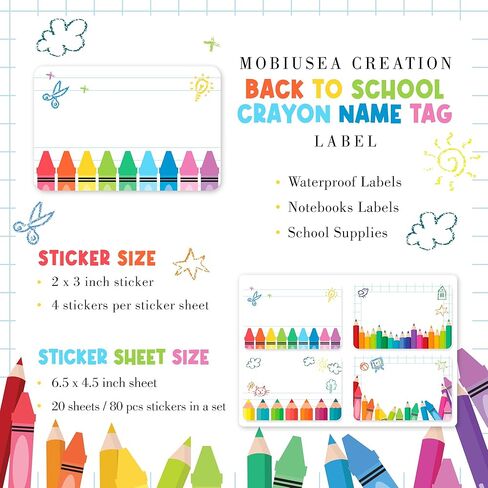 Mobiusea Creation Colorful Crayon Name Tag Stickers | 80 Blank Name Labels for Kids, Write-On Classroom Name Tags for Teacher Supplies, Notebooks, Books & Cubbies in Kuwait