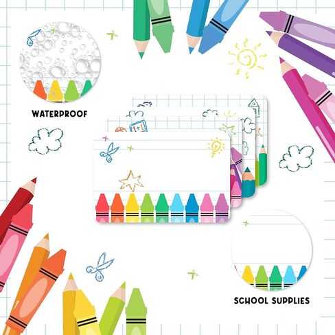 Mobiusea Creation Colorful Crayon Name Tag Stickers | 80 Blank Name Labels for Kids, Write-On Classroom Name Tags for Teacher Supplies, Notebooks, Books & Cubbies in Kuwait