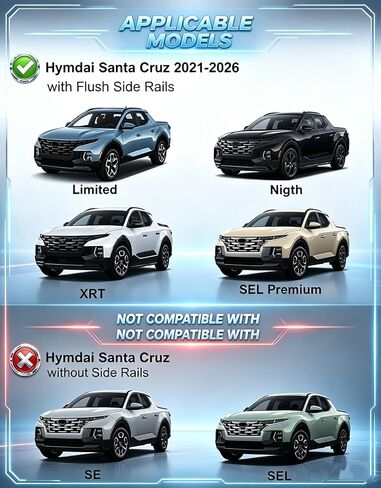 قضبان متقاطعة لحامل السقف متوافقة مع Hyundai Santa Cruz 2021-2026 SE SEL Premium Night Limited، سياج جانبي متدفق، قضبان سقف من الألومنيوم شديدة التحمل مضادة للسرقة، قضبان متقاطعة على السطح حامل رفوف الأمتعة in Kuwait