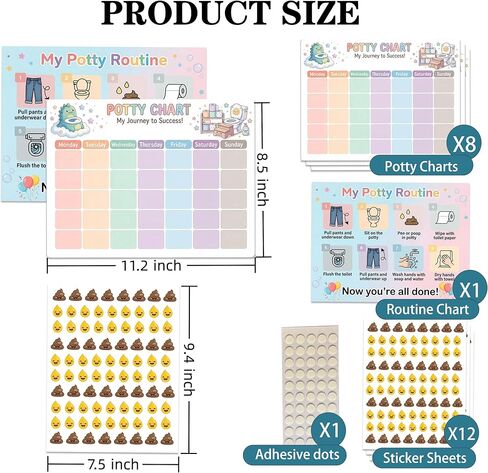 22Pcs Potty Training Chart, 8 Pack Weekly Potty Chart with 8 Reward Stickers Sheets,1000+Poop and Pee Stickers, Toilet Training Chart Set for Potty Success, Kids Potty Training Supplies in Saudi Arabia