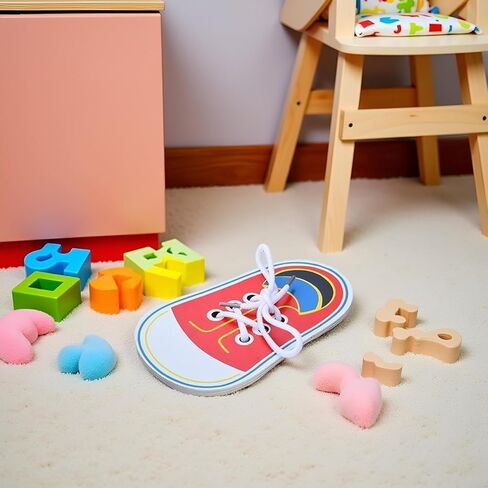Shoe Tying Practice, Wooden Learn to Tie Your Own Shoes Threading Lacing Shoes Training Early Learning Kits, Decorative Accessories in Saudi Arabia