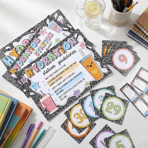 Frienda 67 Pcs Classroom Water Station Decor Set, Hydration Station Posters with Name and Number Stickers, Self-Adhesive Cup Organization Kit for Preschool Elementary School, Back to School Supplies in Kuwait