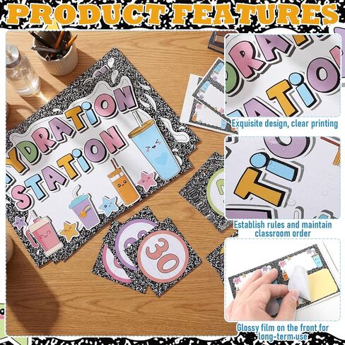 Frienda 67 Pcs Classroom Water Station Decor Set, Hydration Station Posters with Name and Number Stickers, Self-Adhesive Cup Organization Kit for Preschool Elementary School, Back to School Supplies in Kuwait