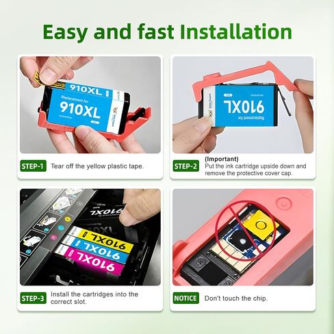 910XL Ink Cartridges for HP Printers Replacement for HP Ink 910XL 910 Combo Pack Work with OfficeJet Pro 8015e 8025e 8020e 8028e 8035e 8020 8022 8025 8035 Printer (4 Pack) in Saudi Arabia
