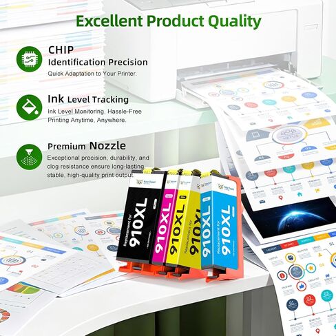 910XL Ink Cartridges for HP Printers Replacement for HP Ink 910XL 910 Combo Pack Work with OfficeJet Pro 8015e 8025e 8020e 8028e 8035e 8020 8022 8025 8035 Printer (4 Pack) in Saudi Arabia