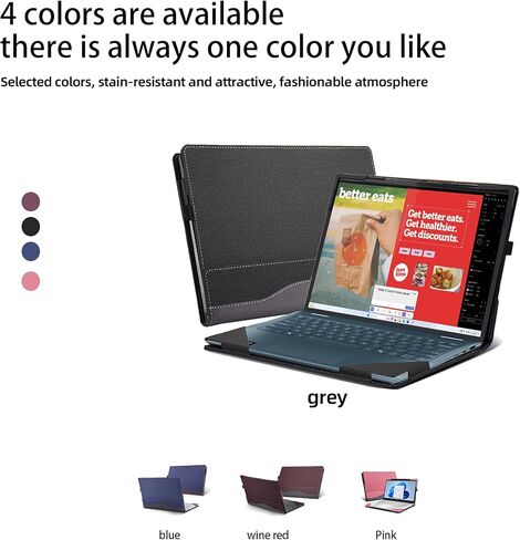 Laptop Case for Lenovo Yoga 7 2-in-1 14ILL10 |14AKP10 |Yoga 7 2-in-1 14IPH11|Yoga 7i 2-in-1 Aura Edition 14" 2025-2026 PU Leather Protective Bag Detachable Shell (Gray) in Kuwait