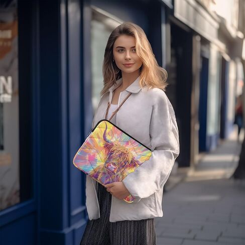 Quilted Laptop Sleeve,Bumps and Scratches,Long Hair Highland Cow Laptop Protective Case for 13-14 inch MacBook Air/MacBook Pro, Notebook, Chromebook Computer in Saudi Arabia