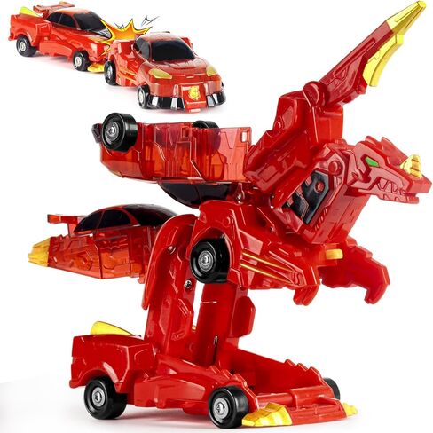 Collision Transforming Dinosaur Car Toy, 2 in 1 Magnetic Cars that Transform into Dinosaur Toys for Kids, Fun Transformer Car Robot Toys Birthday Party Gift for Boys Girls, Red in Saudi Arabia