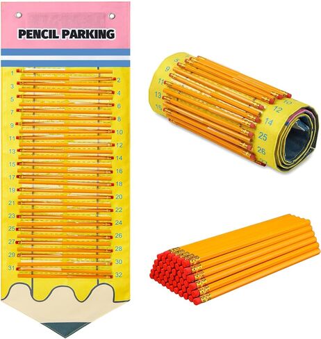 Pencil Parking with 50 Pencils Magnetic Pencil Dispenser Pocket for Classroom Pencils Hanging Chart Organizer Holder for 2026 New School Year Teacher Must Have in Saudi Arabia