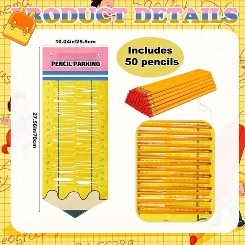Pencil Parking with 50 Pencils Magnetic Pencil Dispenser Pocket for Classroom Pencils Hanging Chart Organizer Holder for 2026 New School Year Teacher Must Have in Saudi Arabia