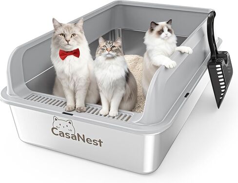 XL Extra Large Stainless Steel Cat Litter Box with Lid, 3-in-1 Enclosed/Open, Durable Metal Litter Box for Big, Multi Cats, Non-Stick, Includes Scoop, Mat, Odor Control Easy Cleaning, Yellow in Saudi Arabia