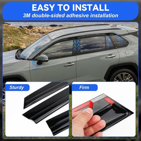 Tape-On Window Visors Rain Guards for Toyota Rav4 2019-2025, Window Deflectors, Reduce Wind Noise & Weather Protectionr for Toyota Rav4 Accessories (6 PCS) in Kuwait