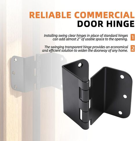 2-Pack Heavy Duty Expandable Door Hinges 3.5 inch Offset Hinges SPCC Black Matte Finish Thickned 1/4'' Radius Corner with 12 Screws, for Doors Interior Swing Out Hinge with Holes Handicap Door Hinge in Saudi Arabia