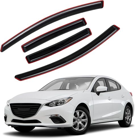 Lightronic Extra Durable Clip-on in-Channel Auto Vent Window Visors, Fits 2014-2018 Mazda 3 Sedan & Hatchback, UV Protection Rain Guards, Original Wind Deflectors, Dark Smoke, 4-Pcs in Kuwait
