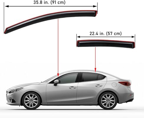 Lightronic Extra Durable Clip-on in-Channel Auto Vent Window Visors, Fits 2014-2018 Mazda 3 Sedan & Hatchback, UV Protection Rain Guards, Original Wind Deflectors, Dark Smoke, 4-Pcs in Kuwait