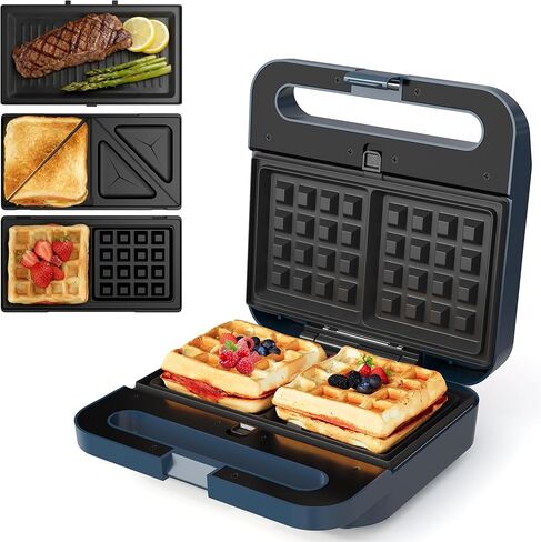 Sunvivi Pro Waffle Maker with Removable Non-stick Plates, Electric Sandwich Maker 3 in 1 Panini Press Grill, with Glass Top, Cool Touch Handle & Easy to Clean, 850W in Kuwait