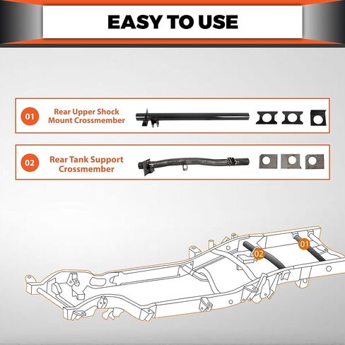 ECOTRIC Rear Tank Support Crossmember and Rear Shock Mount Crossmember Compatible with 1999-2006 Chevy Silverado/GMC Sierra 1500 2500 2500HD Included 2 Packages in Kuwait