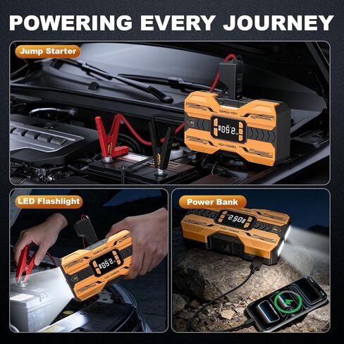 Nuynix Jump Starter with Air Compressor, 3000A Portable Car Battery Booster (Up to 9.0L Gas/7.0L Diesel) with 150PSI Auto-Shutoff Tire Inflator, 12V Lithium Jump Box, LED Display & Jumper Cables in Saudi Arabia
