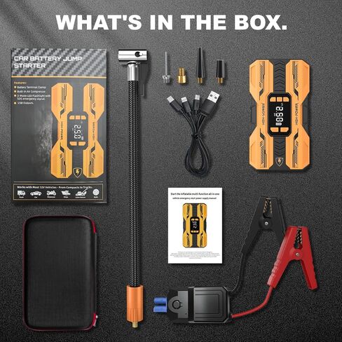 Nuynix Jump Starter with Air Compressor, 3000A Portable Car Battery Booster (Up to 9.0L Gas/7.0L Diesel) with 150PSI Auto-Shutoff Tire Inflator, 12V Lithium Jump Box, LED Display & Jumper Cables in Saudi Arabia