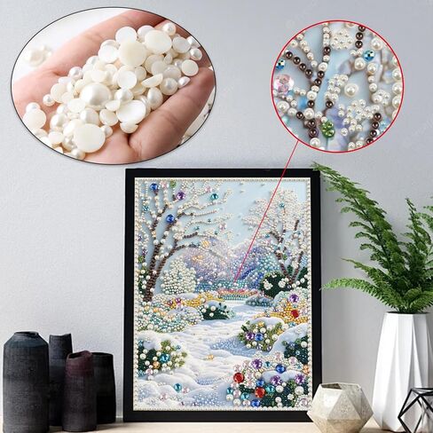مجموعات طلاء الماس اللؤلؤي من MVVMTOP للبالغين المبتدئين، 5D DIY مشهد شتوي فن الماس مع مثقاب لؤلؤ نصف دائري وأحجار الراين الكريستالية، حرفة نقاط الماس المتلألئة لديكور جدار المنزل in Kuwait