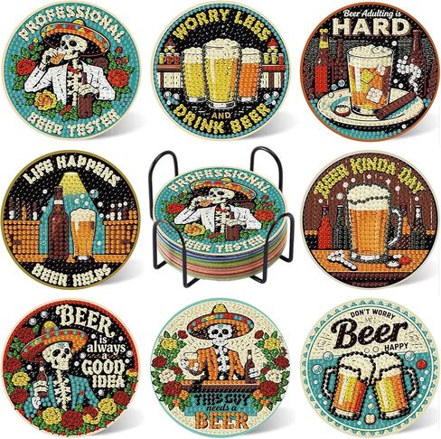 Mandun 8 Pcs Motorcycle Diamond Art Painting Coaster Kit, Diamond Painting Coasters with Holder, Motorcycle Dot Art for Adults Crafts Cup Mat House Warming Gifts Non-Slip in Saudi Arabia