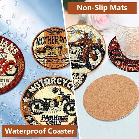 Mandun 8 Pcs Motorcycle Diamond Art Painting Coaster Kit, Diamond Painting Coasters with Holder, Motorcycle Dot Art for Adults Crafts Cup Mat House Warming Gifts Non-Slip in Saudi Arabia