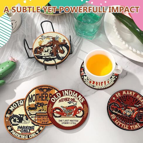 Mandun 8 Pcs Motorcycle Diamond Art Painting Coaster Kit, Diamond Painting Coasters with Holder, Motorcycle Dot Art for Adults Crafts Cup Mat House Warming Gifts Non-Slip in Saudi Arabia