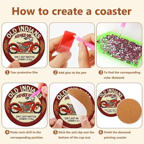 Mandun 8 Pcs Motorcycle Diamond Art Painting Coaster Kit, Diamond Painting Coasters with Holder, Motorcycle Dot Art for Adults Crafts Cup Mat House Warming Gifts Non-Slip in Saudi Arabia