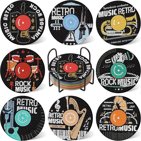 Mandun 8 Pcs Motorcycle Diamond Art Painting Coaster Kit, Diamond Painting Coasters with Holder, Motorcycle Dot Art for Adults Crafts Cup Mat House Warming Gifts Non-Slip in Saudi Arabia