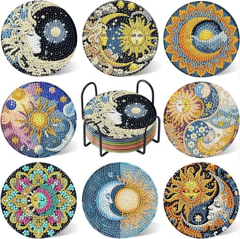 Mandun 8 Pcs Motorcycle Diamond Art Painting Coaster Kit, Diamond Painting Coasters with Holder, Motorcycle Dot Art for Adults Crafts Cup Mat House Warming Gifts Non-Slip in Saudi Arabia