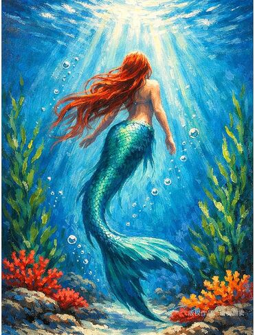 YOMEIA Diamond Art Kits for Adults, 5D Deep Sea MermaidDiamond Painting Kits Full Drill Round Gem Art, DIY Crafts Paint by Diamonds for Home Wall Decor, Gifts for Beginners 12x16 Inch in Saudi Arabia