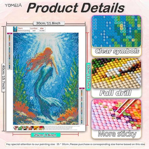 YOMEIA Diamond Art Kits for Adults, 5D Deep Sea MermaidDiamond Painting Kits Full Drill Round Gem Art, DIY Crafts Paint by Diamonds for Home Wall Decor, Gifts for Beginners 12x16 Inch in Saudi Arabia