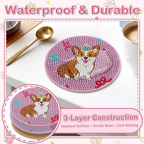 Dog Diamond Art Painting Coasters Kit, 8 Pack Cute Diamond Art Coasters with Holder, Diamond Art Kits for Beginners, Retro Puppy Party Supplies, Puppy Coasters, Gifts for Dog Lovers in Saudi Arabia