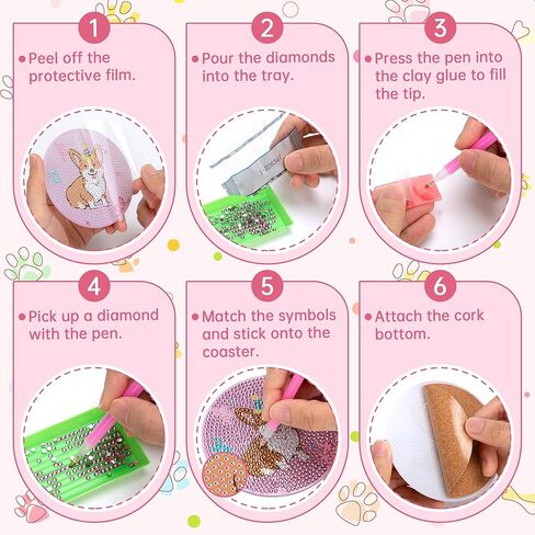 Dog Diamond Art Painting Coasters Kit, 8 Pack Cute Diamond Art Coasters with Holder, Diamond Art Kits for Beginners, Retro Puppy Party Supplies, Puppy Coasters, Gifts for Dog Lovers in Saudi Arabia