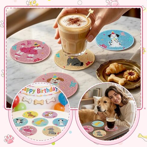 Dog Diamond Art Painting Coasters Kit, 8 Pack Cute Diamond Art Coasters with Holder, Diamond Art Kits for Beginners, Retro Puppy Party Supplies, Puppy Coasters, Gifts for Dog Lovers in Saudi Arabia