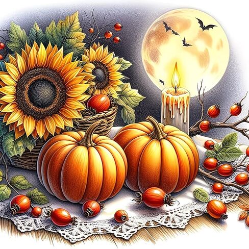 Jack and Sally Pumpkin Flower Diamond Art Kits for Adults, 5D Diamond Painting Kits for Adults Beginners,DIY Full Round Drill Diamond Dot Painting Gem Art Kits for Adult,Home Wall Decor 13.8x13.8 Inch in Kuwait