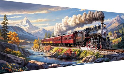 Kaliosy 5D Large Steam Train Diamond Art Kits for Adults, DIY Sunset Landscape Giant Diamond Painting Full Round Drill Crystal Art - Home & Office Wall Decor 11.81x31.5 inch/30x80cm in Kuwait