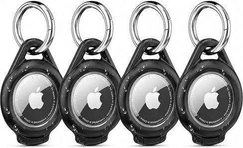 حامل الجوية المضاد للماء - 4 حزمة حزمة Airtag keychain حامل متوافق مع هيتات Apple Airtags ، حالة واقية من أخرق مكافحة الفخار مع المفاتيح للأمتعة ، حقيبة الظهر ، الحيوانات الأليفة ، الحقيبة ، الأسود in Kuwait