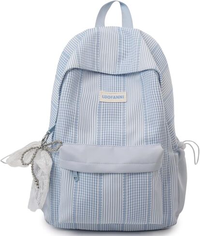 Cute Aesthetic Backpack Y2K Simple Striped Print Kawaii Backpacks Travel Laptop Rucksack Backpack for Women (Blue) in Kuwait