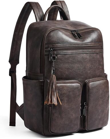 Shrrie Laptop Backpack for Women 16 Inch,Vegan Leather Travel Backpack Purse Work Business Computer Backpacks Teacher Nurse College Laptop Bookbag Casual Daypack,Beige with Brown in Kuwait
