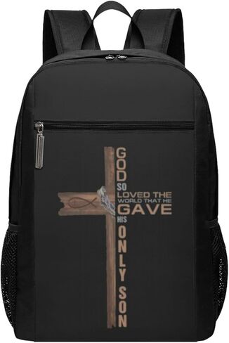 Religious Cross John 3-16 God Loved The World Jesu Travel Laptop Backpack, Business Anti Theft Slim Sturdy Laptops Backpacks, College Computer Bag Gift for Men & Women Fits 17 Inch Notebook,Black in Saudi Arabia