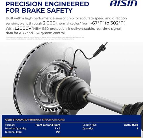 AISIN AFTERMARKET BSAZ-00642 Set of 2 Front Left and Right ABS Wheel Speed Sensor - Compatible with Chrysler Town & Country 2012-2016, Dodge Grand Caravan 2012-2020, Ram C/V 2012-2015 in Kuwait