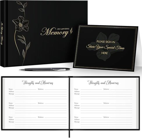 in Loving Memory Funeral Guest Book for Memorial Service - 7.2 x 9.2 Inch Gold Floral Hardcover with Table Sign, Metal Pen & Keepsake Box - Holds 300+ Guests in Saudi Arabia