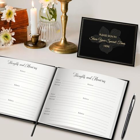 in Loving Memory Funeral Guest Book for Memorial Service - 7.2 x 9.2 Inch Gold Floral Hardcover with Table Sign, Metal Pen & Keepsake Box - Holds 300+ Guests in Saudi Arabia