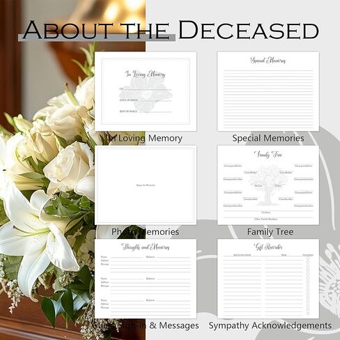 in Loving Memory Funeral Guest Book for Memorial Service - 7.2 x 9.2 Inch Gold Floral Hardcover with Table Sign, Metal Pen & Keepsake Box - Holds 300+ Guests in Saudi Arabia