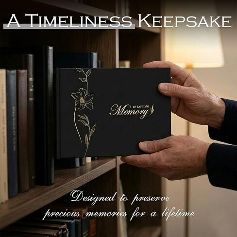 in Loving Memory Funeral Guest Book for Memorial Service - 7.2 x 9.2 Inch Gold Floral Hardcover with Table Sign, Metal Pen & Keepsake Box - Holds 300+ Guests in Saudi Arabia