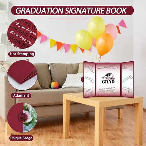 Vlipoeasn Maroon 2026 Graduation Guest Book Alternative, Class of 2026 Graduation Party Decorations, Burgundy Graduation Signature Book for College High School, Unique Graduation Gifts for Friends in Kuwait