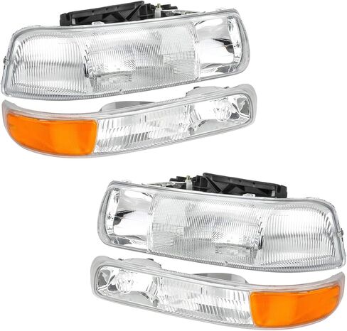 A&P 4PCS Headlight Assembly Chrome Housing Clear Lens For Chevy 00-06 Tahoe Suburban 1500 2500/99-02 Silverado 1500 2500/01-02 Silverado 1500HD 2500HD 3500 in Saudi Arabia